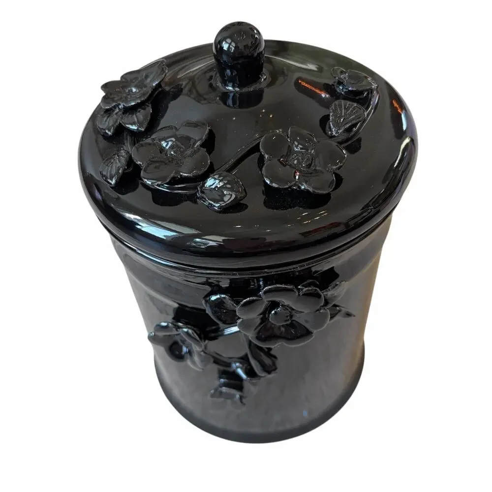 Potters Studio Black 3D Floral Canister w/ Lid 8.5in Halloween Cookie Jar NEW